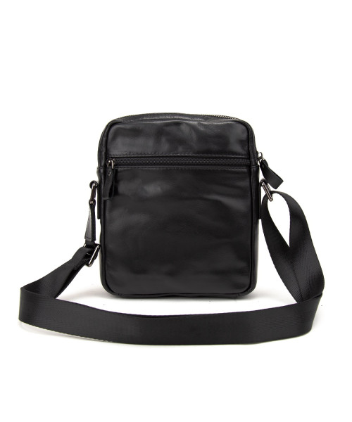 Месенджер класичний в гладкій шкірі чорний Tiding Bag 8717A