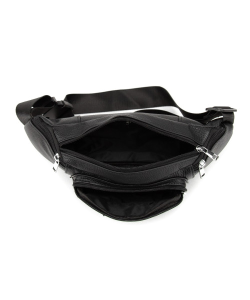 Містка шкіряна сумка на пояс чорна Tiding Bag M56-2030A